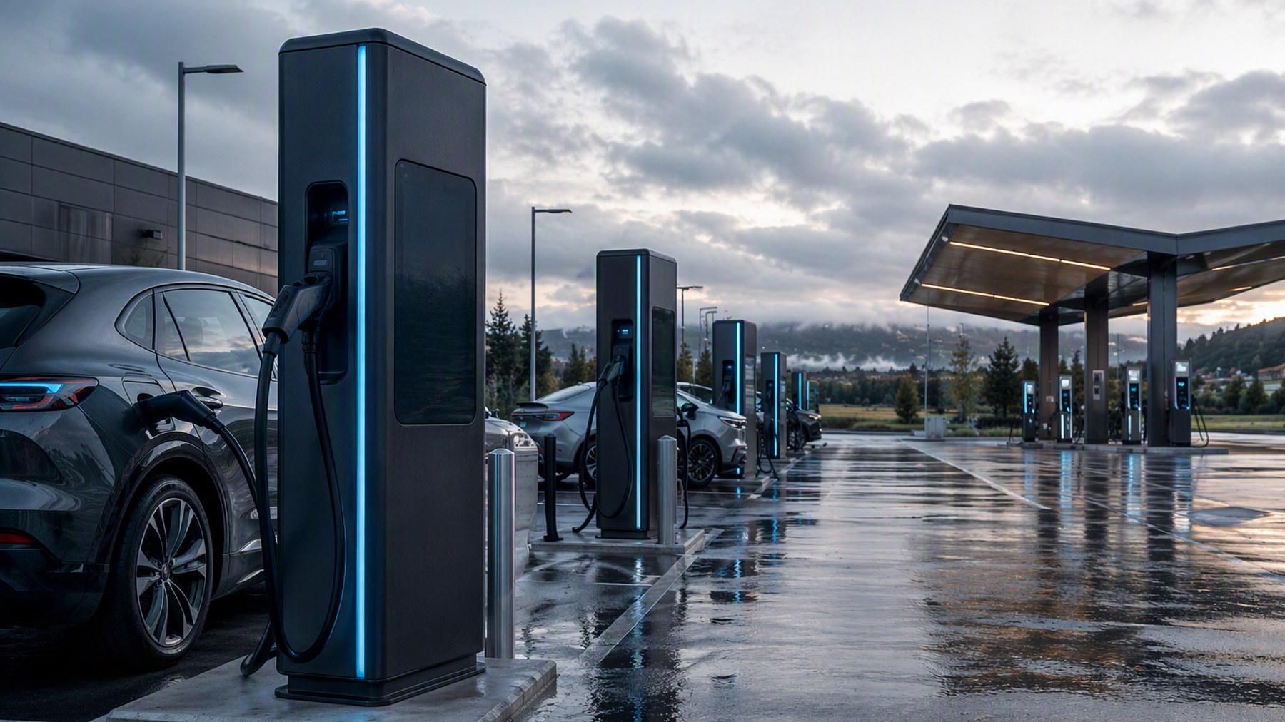 Premium EV charging hub with modern fast chargers